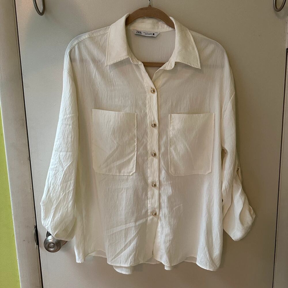 Zara oversized textured button-up shirt
